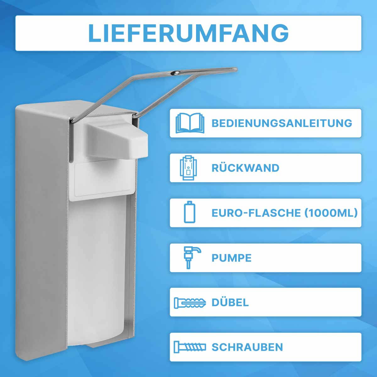 Desinfektionsmittelspender-Aluminium-AM521-Lieferumfang-1000ml-langer-Hebel
