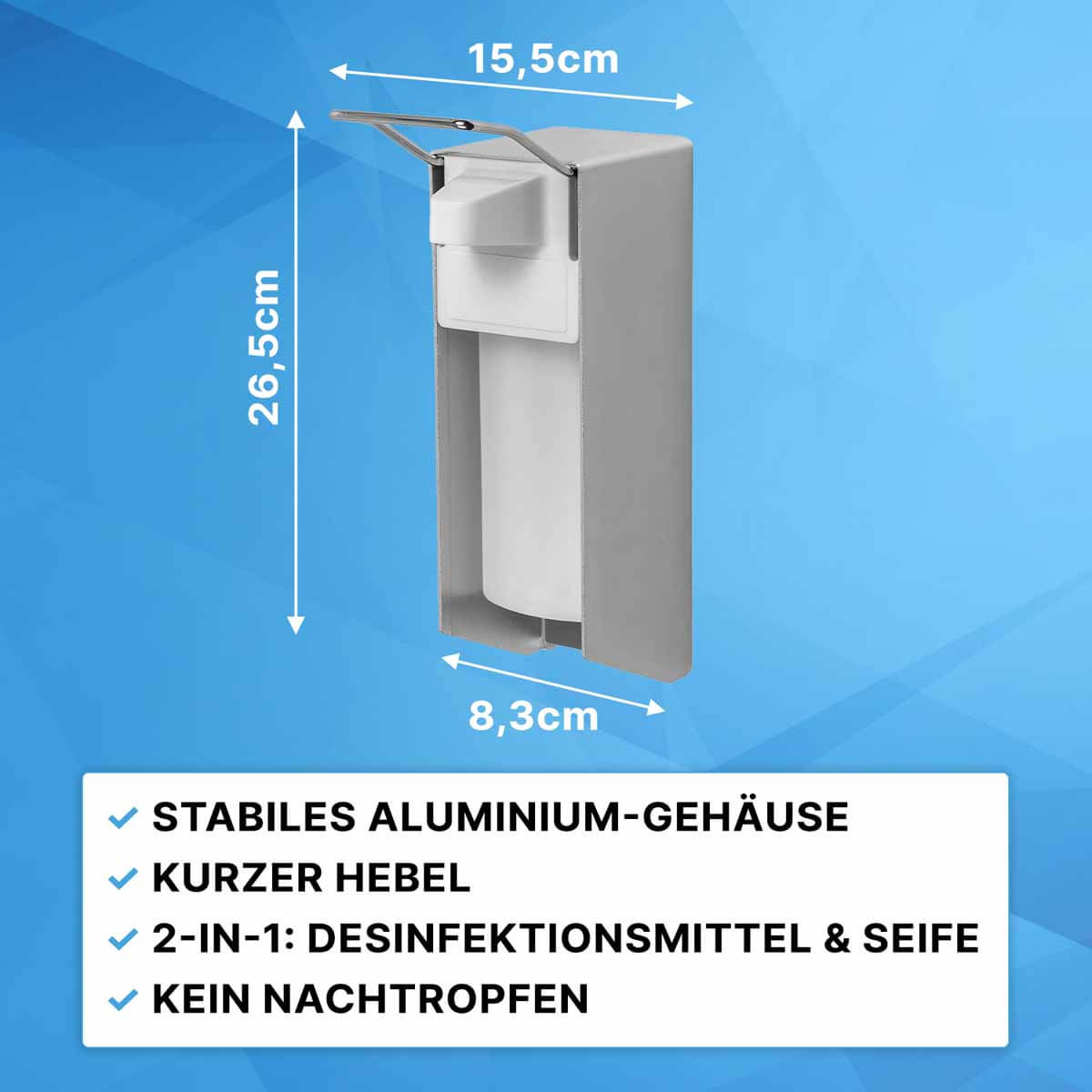 Desinfektionsmittelspender-Aluminium-AM521-Masse-500ml-kurzer-Hebel