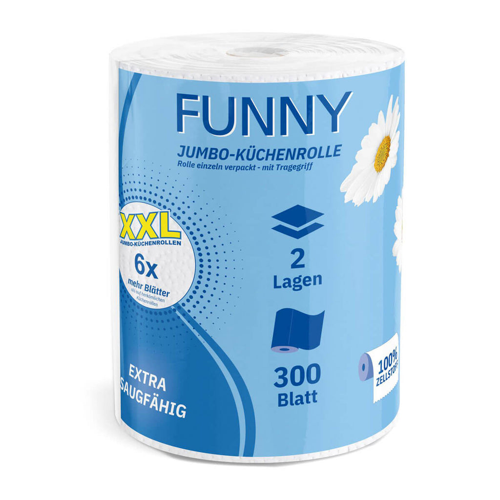 Jumbo-Küchenrolle Funny 2-lagig 300 Blatt Zellstoff weiß | 6 Rollen