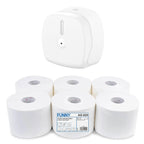 habeBox | Maxi Jumbo-Toilettenpapierspender, Innenabzug, weiß matt | 6 x Jumbo-Toilettenpapier, Centerfeed